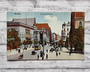 AK Breslau Schweidnitzerstraße Straßenbahn Ansichtskarte Vintage Postkarte alt - Picture 1 of 2