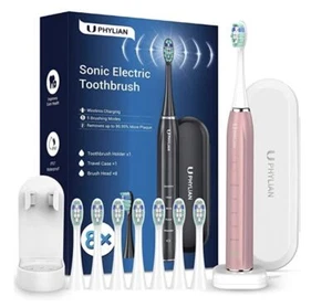PHYLIAN H15 Sonic Electric Toothbrush for Adults and Kids , 8 Brush Heads, Pink