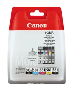 Cartuchos de tinta multipack Canon, PGI-580XLBK CLI-581BK CLI-581C CLI-581M CLI-581Y - Imagen 1 de 2