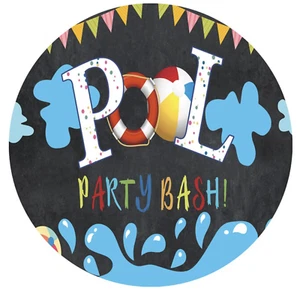 POOL PARTY SUPPLIES SPLISH SPLASH FLOAT BEACH BALL ROUND BIRTHDAY BANNER - Picture 1 of 2