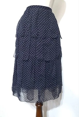 Falda para mujer talla 4 VALE LA PENA seda lunares flecos alete azul marino blanco Foto 1 de 4