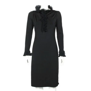 Vtg 1970s GILBERTS FOR TALLY Black Ruffle Collar Cuff Mod Party Dress sz M /021 - Picture 1 of 7