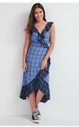 Next Blue Check Frill Wrap Over Dress Bnwt Size 16 Rrp 42