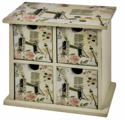 STORAGE UNIT DRAWERS MANTELTOP RUSTIC VINTAGE STYLE WOOD LONDON TOWER BRIDGE - Image 1 of 4