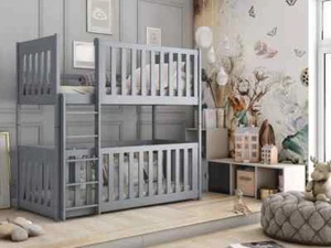 Brand New Modern Pine Kids Cot Bunk Bed Konrad in Grey - Picture 1 of 4