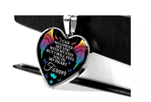 ANGEL WINGS MEMORIAL MEMORY LOVE HEART Pendant 22" 925 Sterling Silver Necklace - Picture 1 of 9