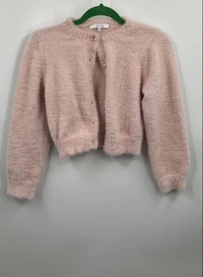 GB Fashion Women's Pink Long Sleeve Cropped Cardigan Sweater Size Medium - Image 1 of 4