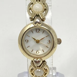 Reloj de perlas sintéticas para mujer 22 mm tono dorado esfera mop batería nueva 6,75" - Imagen 1 de 21