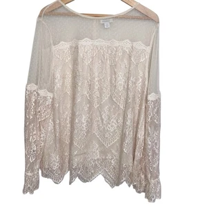 Top Sundance Mujer XL Encaje Victoriano Elegancia Hada Boho Transparente Femenino Crema - Imagen 1 de 13