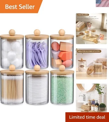 Paquete de 6 soportes Qtip de bambú para baño hisopos de algodón almohadillas hilo dental Foto 1 de 4