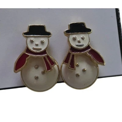 Pendientes Muñeco de Nieve Navidad Vintage Avon Años 90 Colgantes Perforados Invierno Vacaciones Nieve Foto 1 de 3