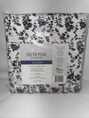 Juego de sábanas South Point Home Fashions microfibra 6 piezas Queen ramas florales Foto 1 de 4