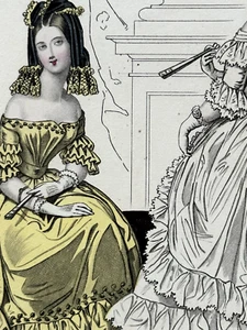 Kunstblatt XIX Mode De Paris Le Petit Post Des Damen 1838 Frisuren & Kleider - Bild 1 von 8