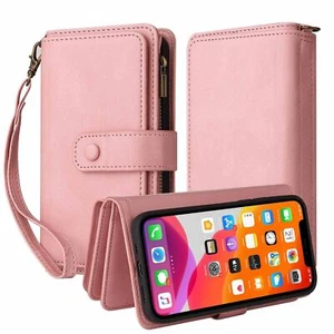 For iPhone 16 Pro Max 15 14 13 12 11 8 XR Zipper Leather Wallet Phone Case Cover - Picture 1 of 16