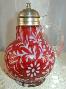 FENTON/WRIGHT GLASS"MINT~VINTAGE~1960s~SRC" CRANBERRY OPALESCENT"DAISY&FERN"JUG - Picture 1 of 12