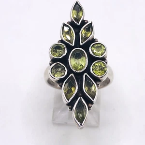 Vintage Natural Peridot Solid Sterling Silver 925 Cluster Cocktail Ring Size 6 - Picture 1 of 10