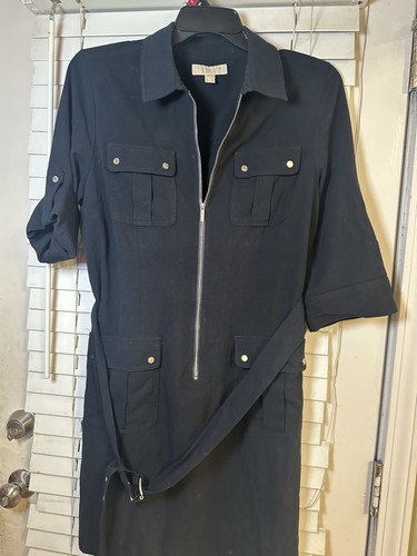 Abito Michael Kors Trendy blu navy con zip intera e cintura #michaelkors