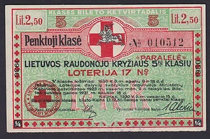 Lithuania Lottery ticket 1930 Nr.17, Klase 5, Series: 010512  Red Cross - Picture 1 of 2