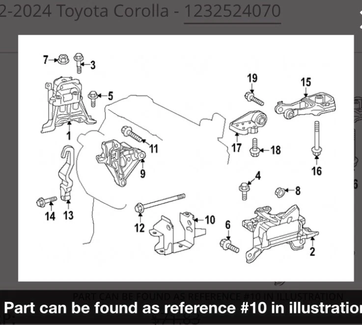 2021-2022 Toyota Corolla 2.0L Engine Mount Bracket OEM 12325-F2090 - Image 1 of 1