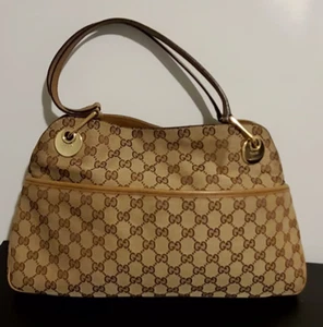 Gucci Eclipse Shoulder Bag Handbag GG Canvas TAN Brown gold hardware - Picture 1 of 15