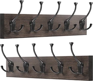 2 Pack Coat Rack Wall Mount, 17'' Old Wood Color Coat Hanger, Rustic Wooden Meta - Picture 1 of 8