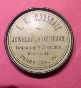 (Pgasteelers1) Advertising Mirror Derry Sta. PA. F. H. Marshall Jeweler 1890sπ - Picture 1 of 3