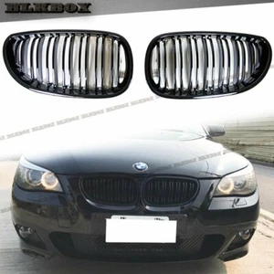 For 04-10 BMW E60 E61 5-Series Sedan Wagon Front Grille M-Trim Gloss Black Pair - Picture 1 of 3