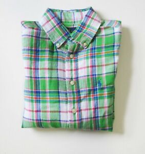 Ralph Lauren Boys Slim Fit Blake Long Sleeve Plaid Shirt Green Multi Sz S -NWT