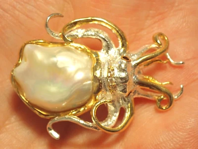 Baroque Pearl Squid Octopus Brooch in Sterling Silver - Image 1 of 4