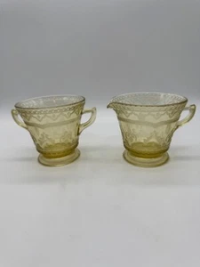 Federal Glass Amber Yellow Patrician Spoke Sugar & Creamer Set - Picture 1 of 15