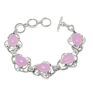 Rose Quartz Gemstone Handmade 925 Sterling silver Jewelry Bracelet Sz 7-8'' - Picture 1 of 1
