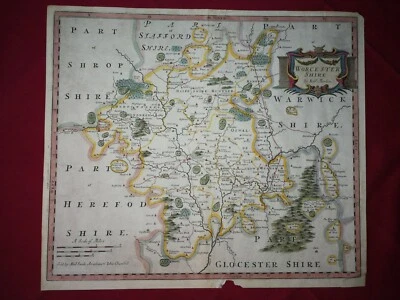 ROBERT MORDEN HAND COLOURED  COLOURED MAP OF WORCESTERSHIRE PUBL.CIRCA 1695  - Image 1 of 4