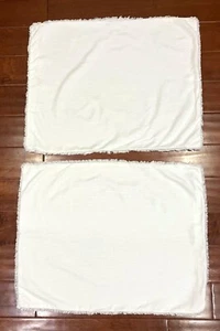 Casaluna Textured White Standard Pillow Shams Pair Set 2 Fringe Linen Blend - Picture 1 of 4