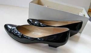Vintage Amalfi Celeste Black Patent Leather Low Kitten Heels Sz 6.5AA Italy - Picture 1 of 7