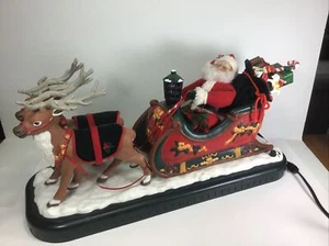 Vintage BJs Animated Musical Santa Sleigh with Reindeer. Original Box - Picture 1 of 12