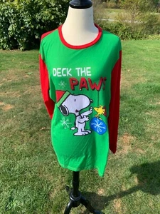 PEANUTS DECK THE PAWS, GIRLS SLEEPWEAR SHIRT SNOOPY AND WOODSTOCK SIZE L - Picture 1 of 6