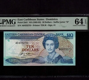 East Caribbean States Dominica 10 Dollars 1985 P-23d1 * PMG Unc 64 EPQ * - Picture 1 of 8