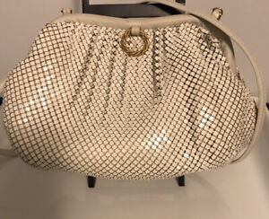 Whiting & Davis Mesh Purse taupe/Grey & gold accents 10” Clean Inside metal