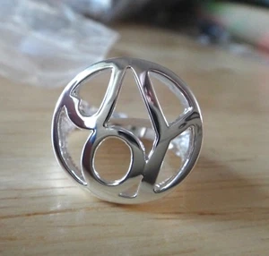 Anillo recortado redondo talla 8 de plata esterlina dice alegría en 6 gramos grande 20 mm - Imagen 1 de 5