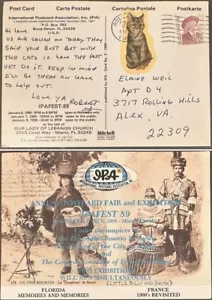 US #2177 with cat label tied 1989 to Ipafest Promotional Post Card; animal, *d - Picture 1 of 3