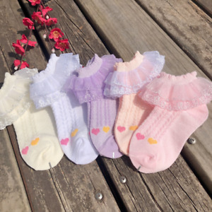 5Pairs Baby Girls Lace Ruffle Frilly Princess Socks Kids School Dance Dress Sock