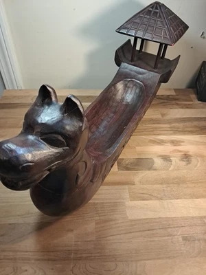 Figura de estátua gigante antiga indonésia arte popular barco dragão madeira 24"" - Imagem 1 de 4