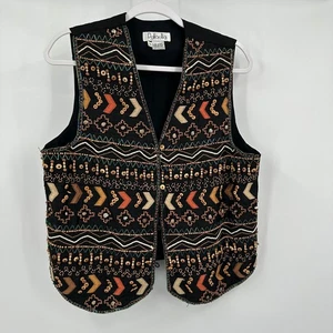 Womens Boho Silk Vest Size S Southwestern Festival Geometric Ethnic Embroidered - Picture 1 of 7