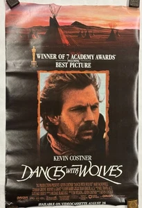 1991 Dances With Wolves Kevin Costner 2 Sided Academy Award VHS Poster 39" - Picture 1 of 10