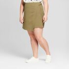 A New Day Women's Olive Green Linen Wrap Skirt, Plus Size 2X