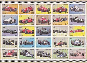 50 Aniversario F1 Fórmula 1 1950 a 1999 MCM etiqueta de caridad hoja de sello - Imagen 1 de 2