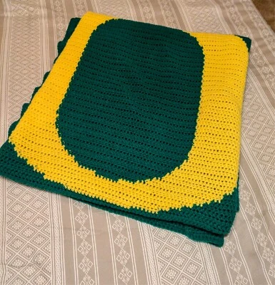 Manta tejida hecha a mano vintage Oregon Ducks 75" x 77" Foto 1 de 4