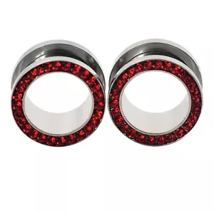 Ear Gauges Stainless Steel Clear CZ Gem Tunnels Screw Fit Ear Plugs Piercing - Picture 1 of 14