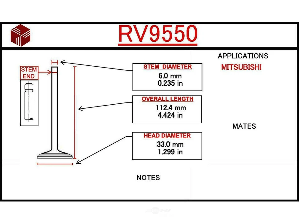Válvula de admisión del motor-SOHC, código de motor: EEB ITM RV9550 Foto 1 de 1