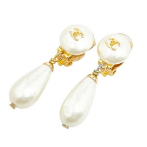 CHANEL vintage COCO Mark Teardrop Swing Earring Women 【Used】 - Picture 1 of 6